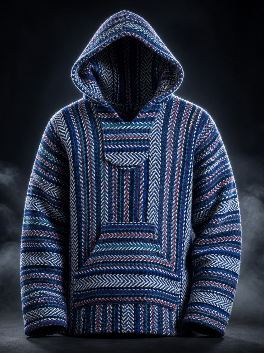 Baja Joe Men's L Mexican Drug Rug Jerga Hoodie Pullover Poncho Surf Skater 5086